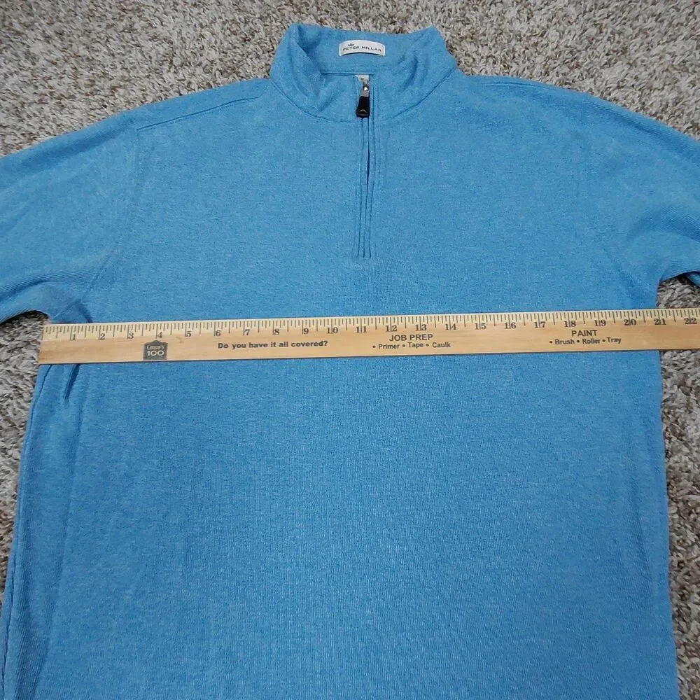 Peter Millar Tri Blend Melange Quarter Zip Sweater Mens Medium Blue Golf Preppy